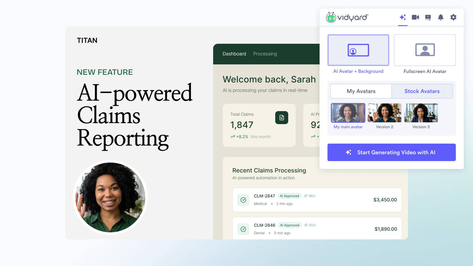 A team scaling personalized video updates to customers by using AI Avatars to communicate claims processing results
