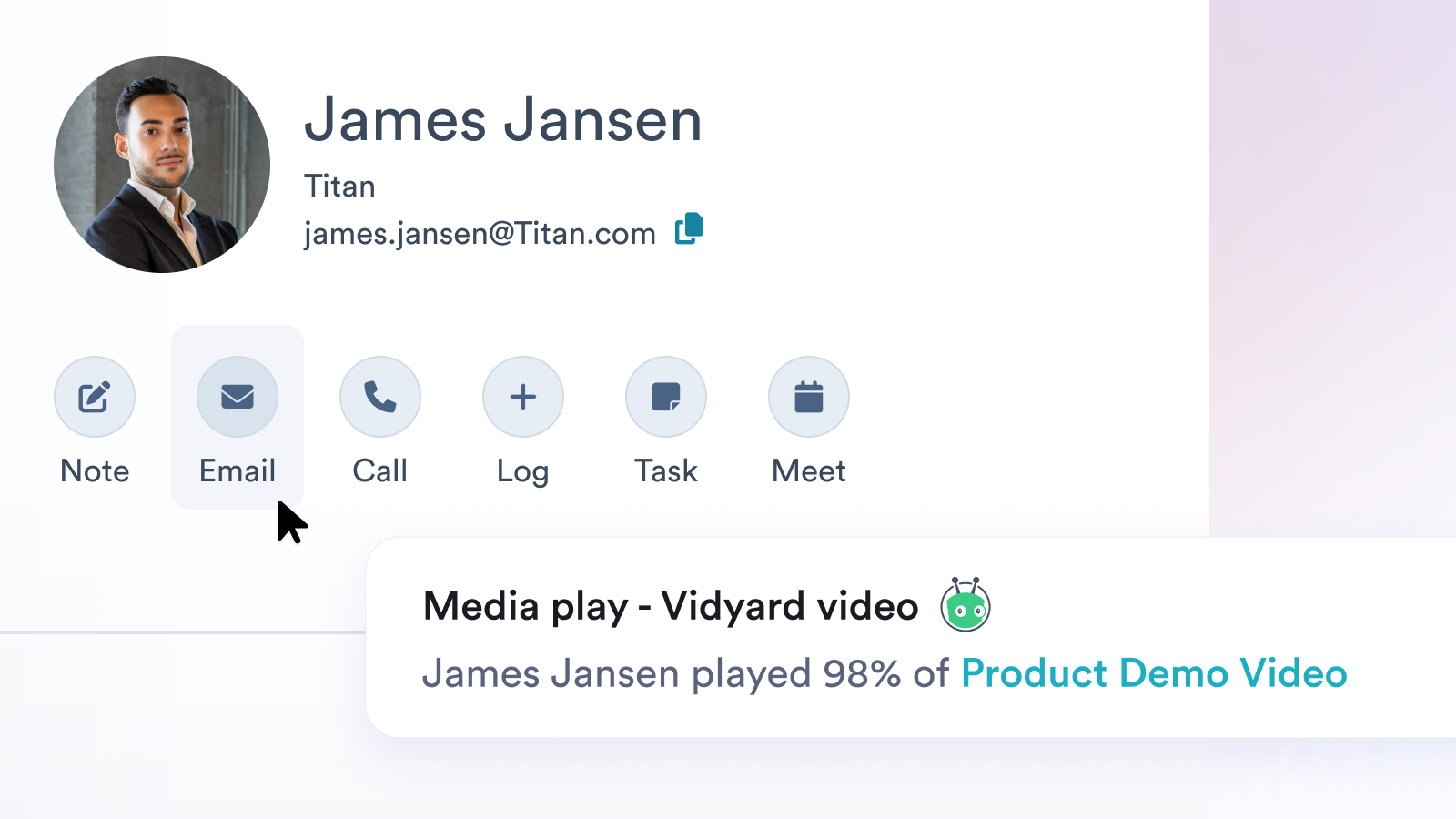 A rep following up by email after a prospect watched nearly all of a product demo video