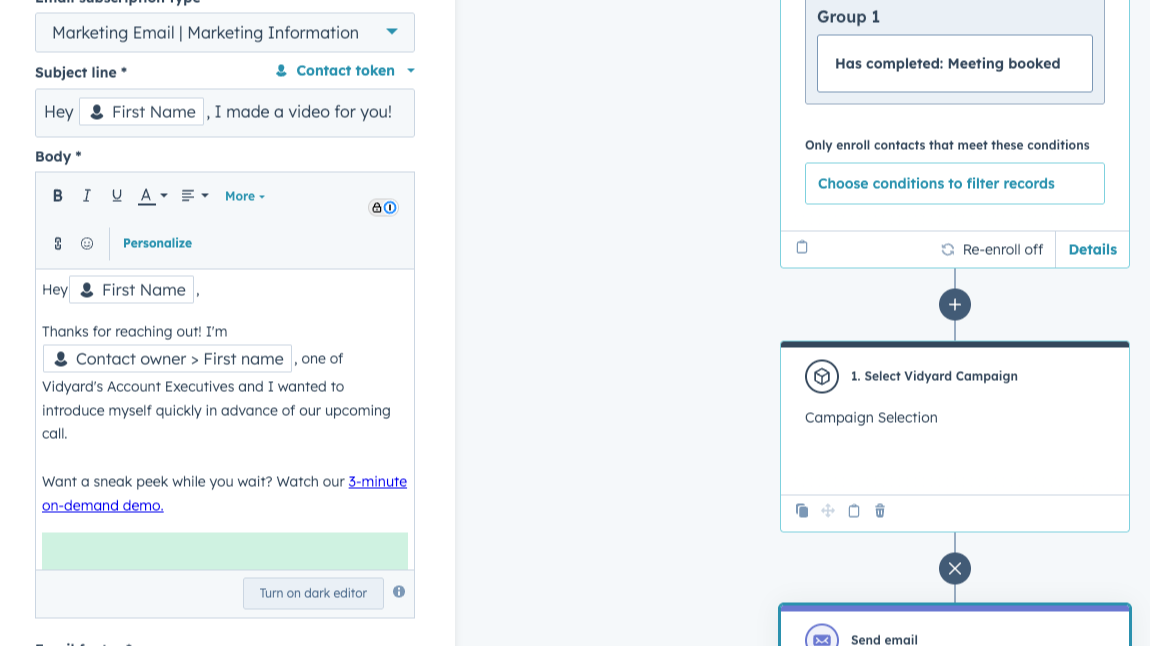 Personlize Sales outreach Vidyard and Hubspot